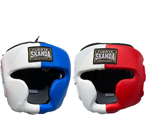 SKANDA Leather Head Guard - Blue & Red