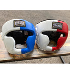 SKANDA Leather Head Guard - Blue & Red